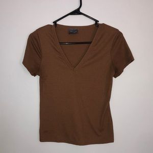 Olivia Rae dark tan v-neck teeshirt
